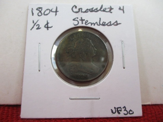 1804 Crosslet "4" Stemless Draped Bust Half Cent Coin