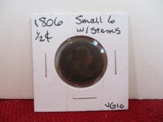 1806 Small "6" with Stems Draped Bust Half Cent Coin