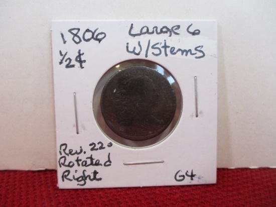 1806 Large "6" with Stems Draped Bust Half Cent Coin-A