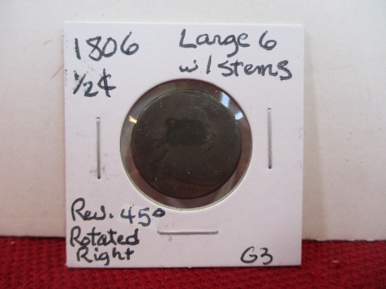 1806 Large "6" with Stems Draped Bust Half Cent Coin-B