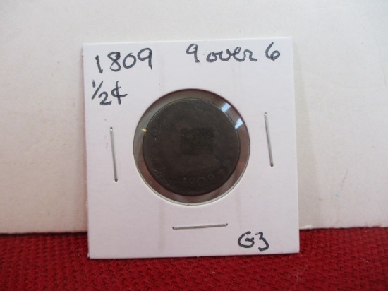 1809 "9" Over "6" Classic Head Half Cent Coin