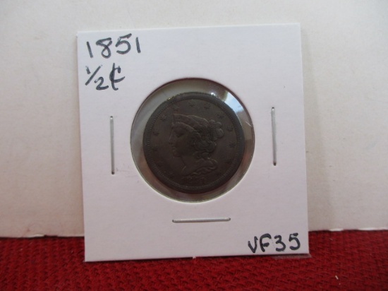1851 Classic Head Half Cent Coin