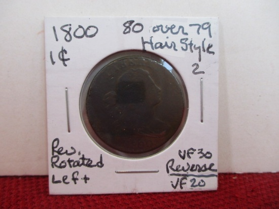 1800 "80" Over "79" Hairstyle Liberty Cap Large One Cent Coin-A