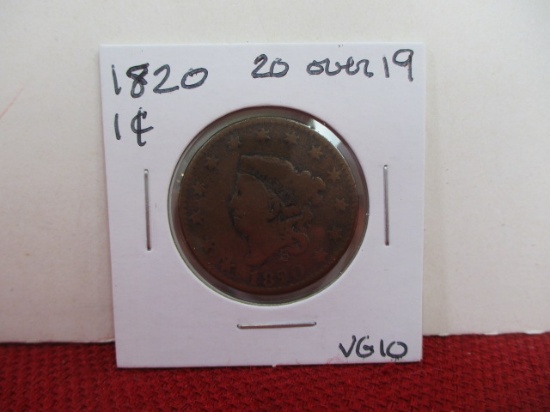 1820 "20" over "19" Classic Head Large One Cent Coin