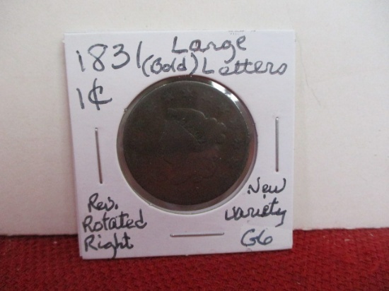 1831 Large Bold Letters Classic Head Large One Cent Coin