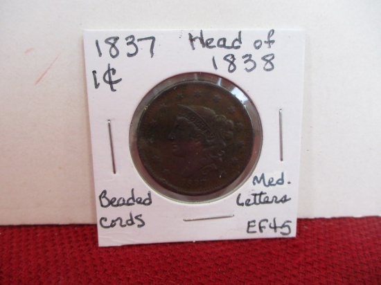 1837 Head of 1838 Classic Head Large One Cent Coin-A