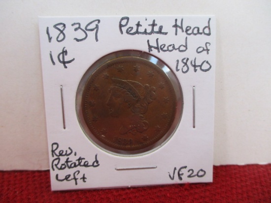 1839 Petite Head of 1840 Classic Head Large One Cent Coin