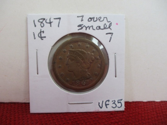 *1848 7 over Small 7 Classic Head Large One Cent Coin