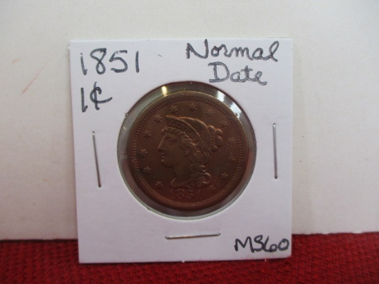 1851 Normal Date Classic Head Large One Cent Coin