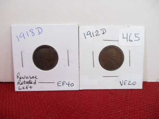 1912-D and 1918-D Wheat Penny Pair