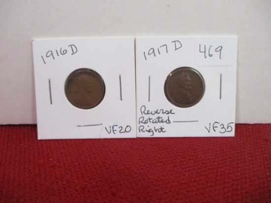 1916-D and 1917-D Wheat Penny Pair