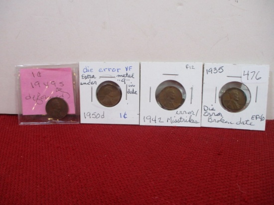 Error Wheat Pennies-Lot of 4