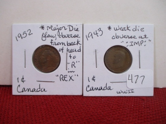 Interesting Pair of Canadian Pennies