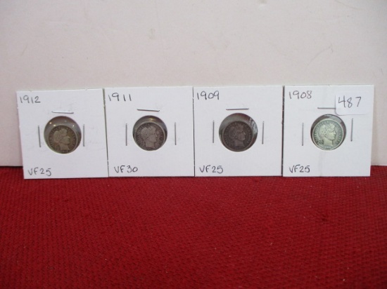 Early 1900's Barber Silver Dimes-Lot of 4
