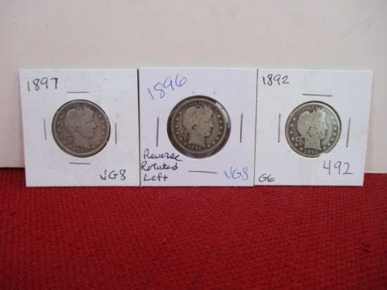 1890's Barber Silver Quarter Dollars-Lot of 3