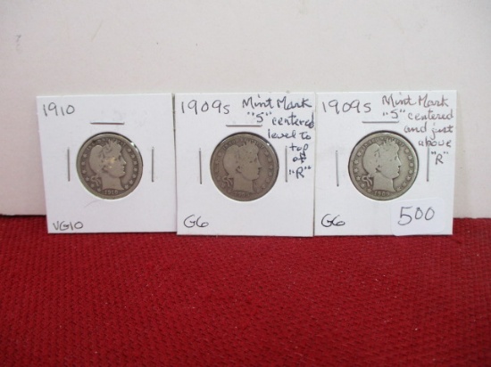 1900's Barber Silver Quarter Dollars-Lot of 3