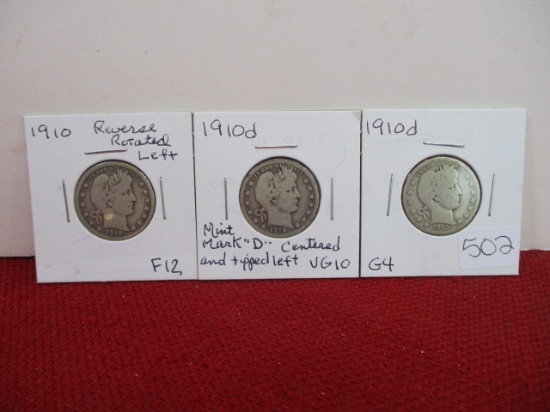 1900's Barber Silver Quarter Dollars-Lot of 3