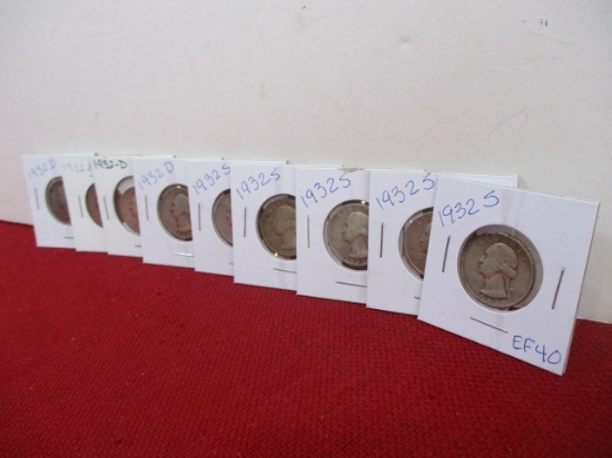1932-D and 1932-S Washington Silver Quarter Dollars-Lot of 9
