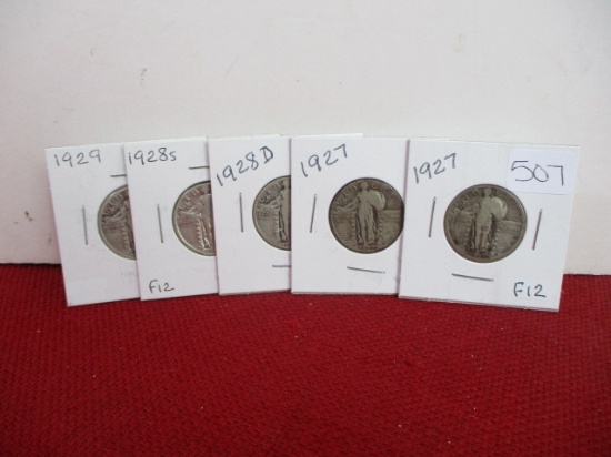 1920's Standing Liberty Silver Quarter Dollars-Lot of 5