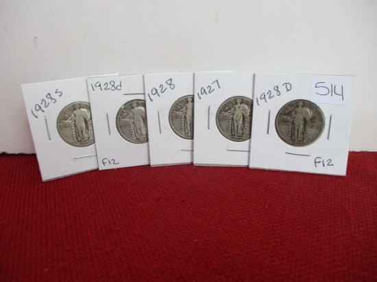 1920's Standing Liberty Silver Quarter Dollars-Lot of 5