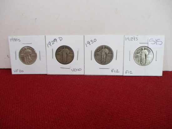 1920's-1930's Standing Liberty Silver Quarter Dollars-Lot of 4