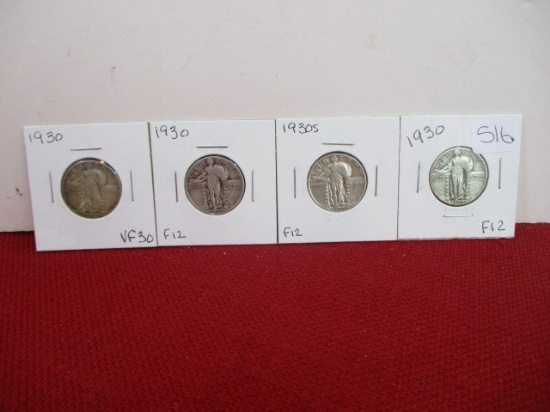 1930's Standing Liberty Silver Quarter Dollars-Lot of 4