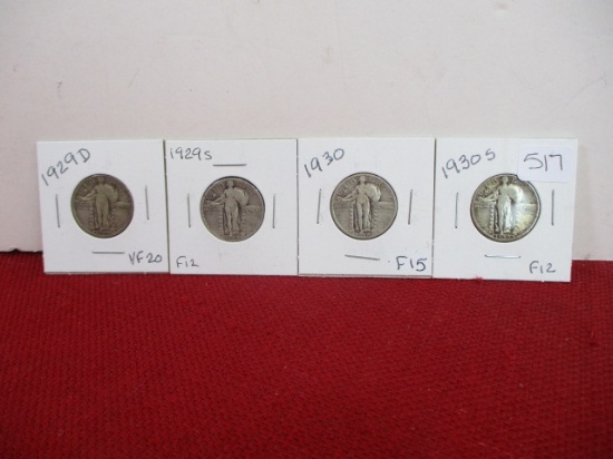 1920's-1930's Standing Liberty Silver Quarter Dollars-Lot of 4