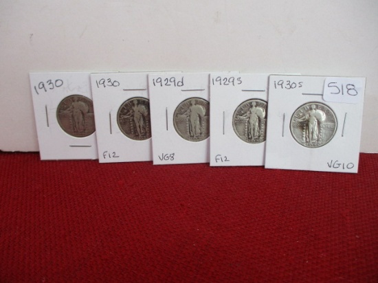 1920's-1930's Standing Liberty Silver Quarter Dollars-Lot of 5