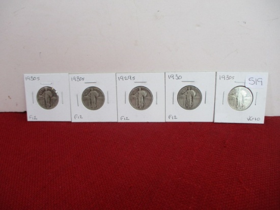 1920's-1930's Standing Liberty Silver Quarter Dollars-Lot of 5