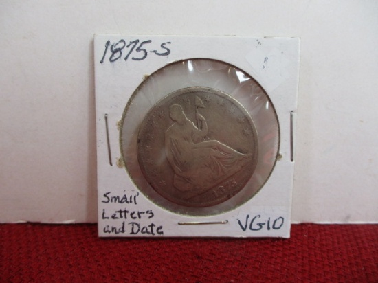 1875-S with Small Letters and Date Seated Silver Half Dollar Coin