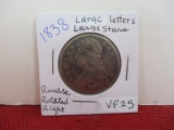 *1838 Large Letter Small Stars Capped Bust Silver Half Dollar Coin
