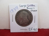 *1839 Large Letter Small Stars Capped Bust Silver Half Dollar Coin