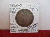 1858-O Rainbow Colors Silver Seated Liberty Half Dollar Coin