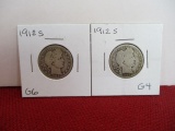1912-S Silver Barber Quarter Dollar Coin Pair
