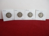 1914 Silver Barber Quarter Dollar Coins-Lot of 4