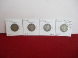 1914-D Silver Barber Quarter Dollar Coins-Lot of 4