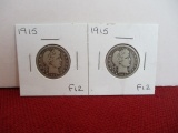 1915 Silver Barber Quarter Dollar Coin Pair