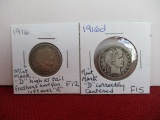 1916 and 1916-D Silver Barber Quarter Dollar Coin Pair