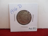 1916-D Silver Barber Quarter Dollar Coin-A