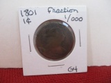 1801 Fraction 1/000 Liberty Cap Large One Cent Coin