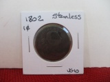 1802 Stemless Liberty Cap Large One Cent Coin