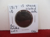 1817 13 Stars Closed Date Classic Head Large One Cent Coin