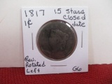 1817 15 Stars Closed Date Classic Head Large One Cent Coin