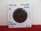 1820 Small Date Classic Head Large One Cent Coin