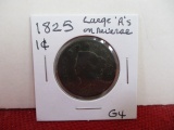 1825 Large A's on Reverse Classic Head Large One Cent Coin