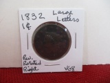 1832 Large Letters Classic Head Large One Cent Coin