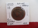 1833 Large 8 Letters Classic Head Large One Cent Coin