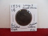 1834 Large 8 Small Stars Classic Head Large One Cent Coin