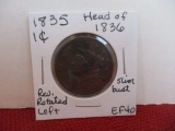 1835 Head of 1836 Classic Head Large One Cent Coin