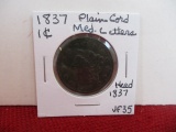 1837 Plain Cord and Small Letters Classic Head Large One Cent Coin
